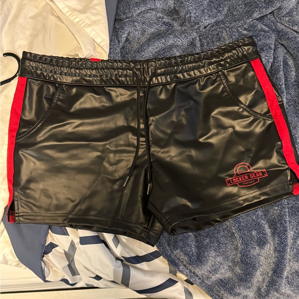 Locker Gear Black and Red Faux Leather Shorts. Size L. Never worn.